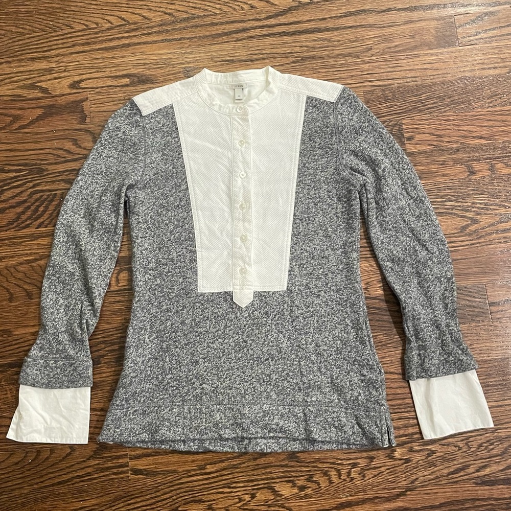 J. Crew Gray and White Half Button Up Top